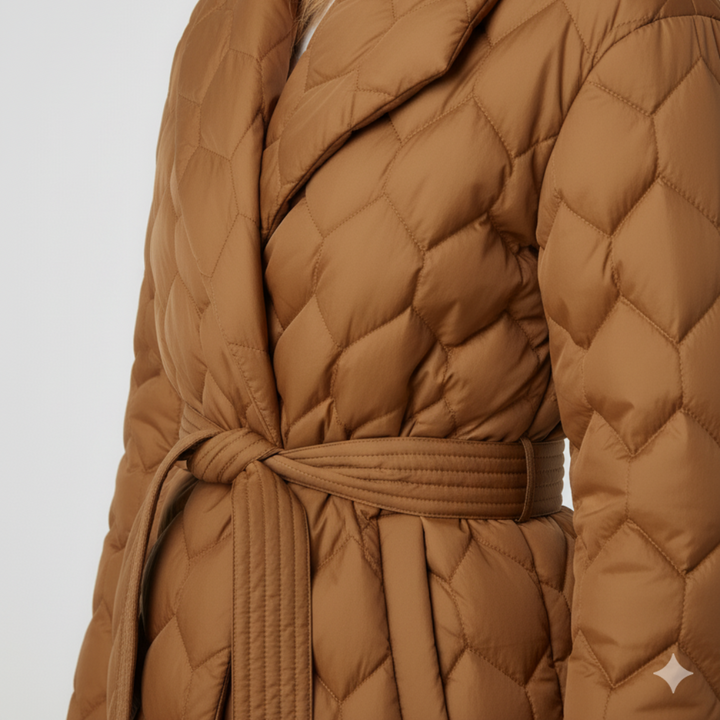 Womens Down Jacket with Belt Elegant Autumn Outerwear