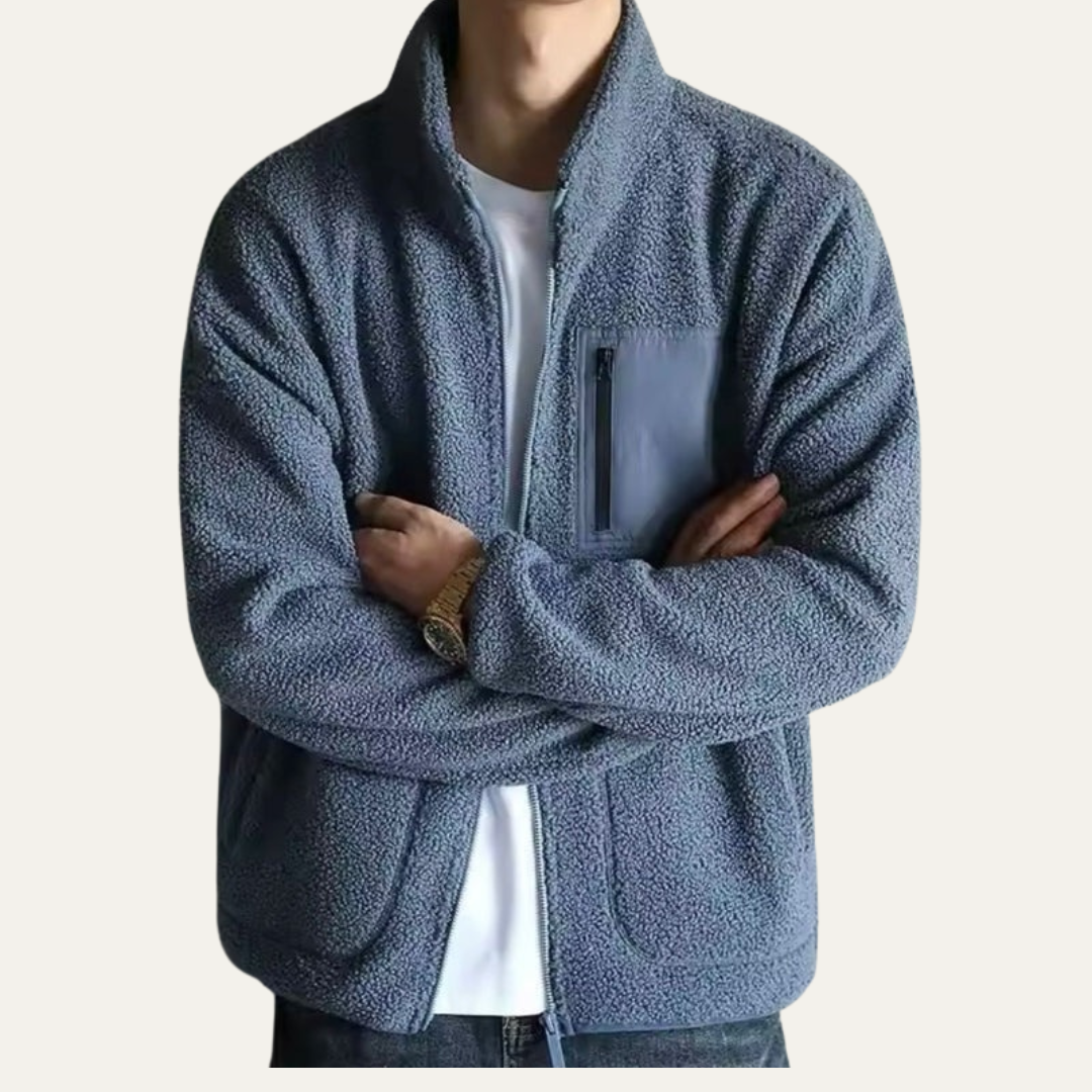 Mens Fleece Jacket Plush Material Relaxed Fit