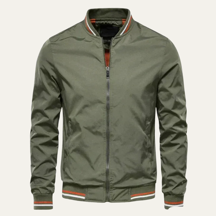 Mens Bomber Jacket Ribbed Collar Striped Design