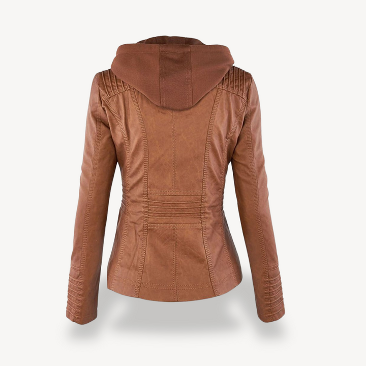 Womens Leather Hooded Jacket Waterproof