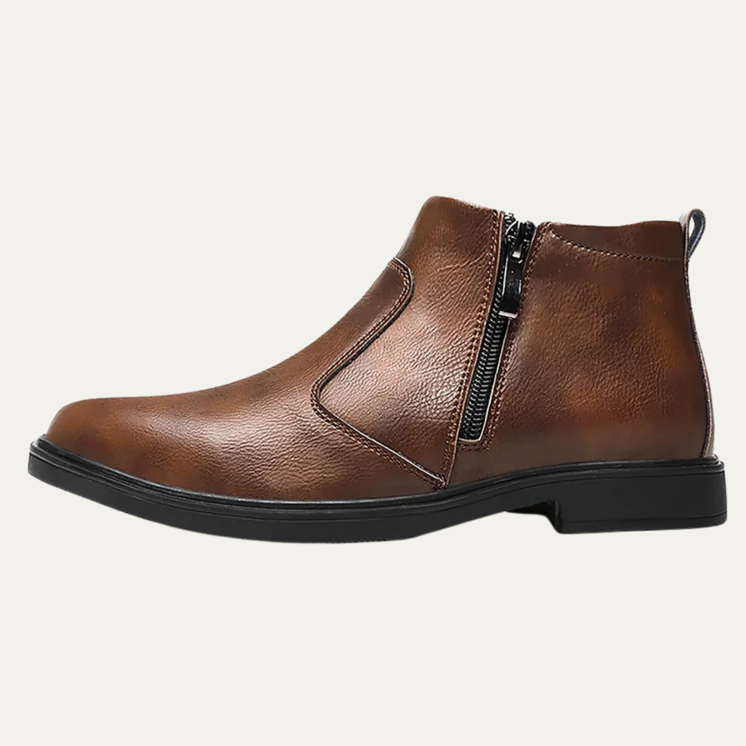 Mens Leather Chelsea Boots with Side Zipper