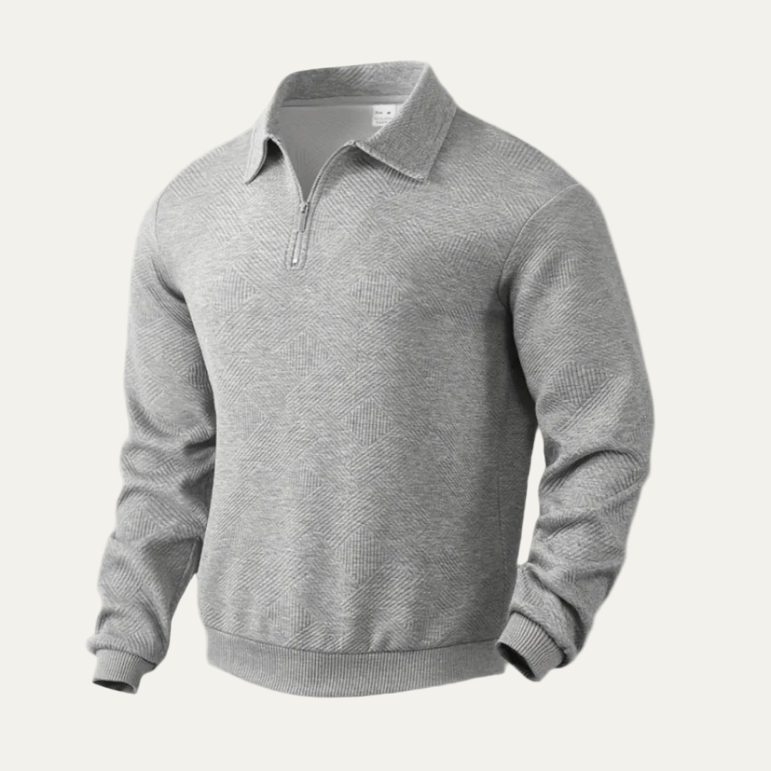 Mens Quarter Zip Polo Sweater Textured Fit