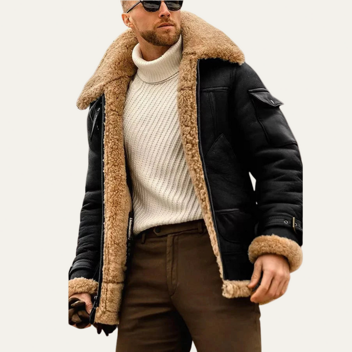 Mens Aviator Biker Jacket Shearling Lined
