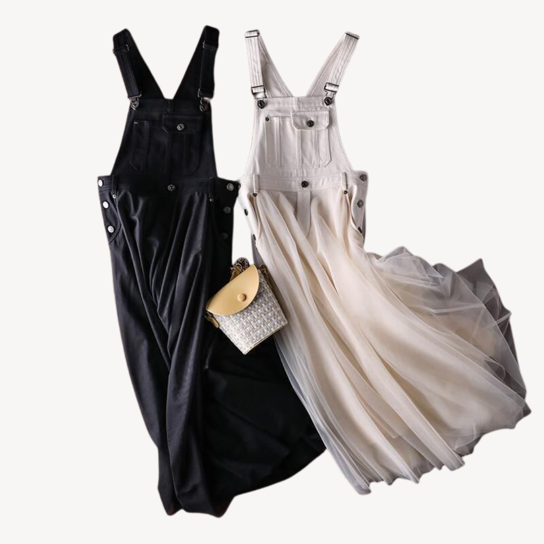 Womens Denim Overall Dress Maxi Length