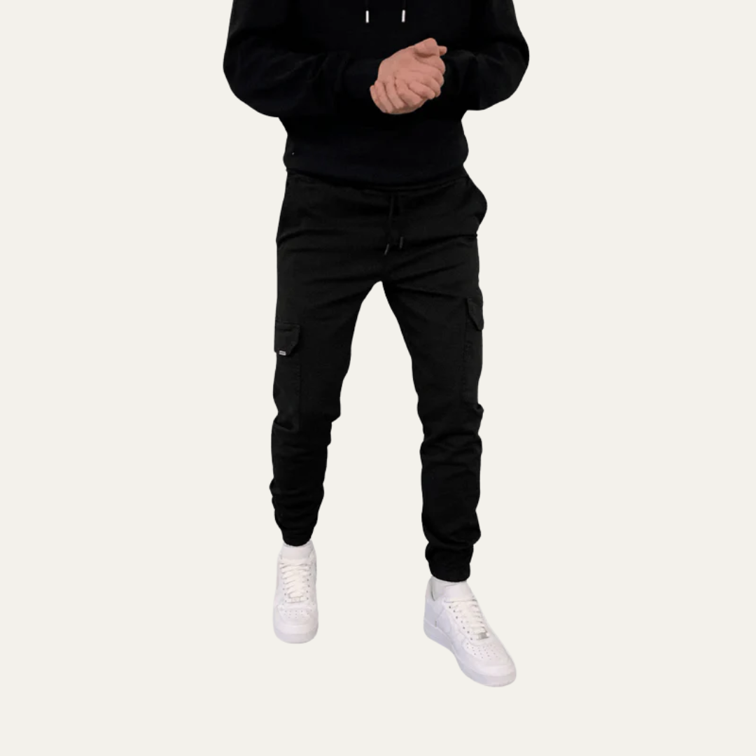 Mens Cargo Jogger Pants Cotton Tapered Fit with Flap Pockets