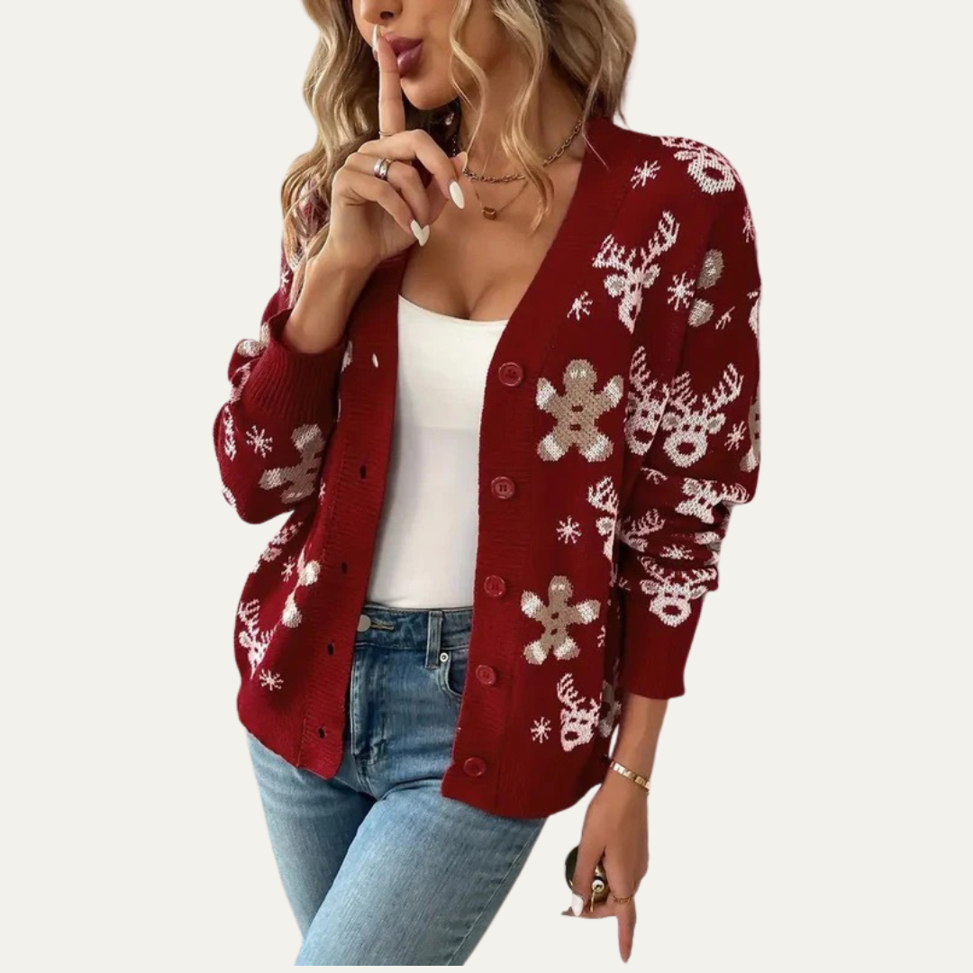 Womens Knit Cardigan Button Closure Festive Style