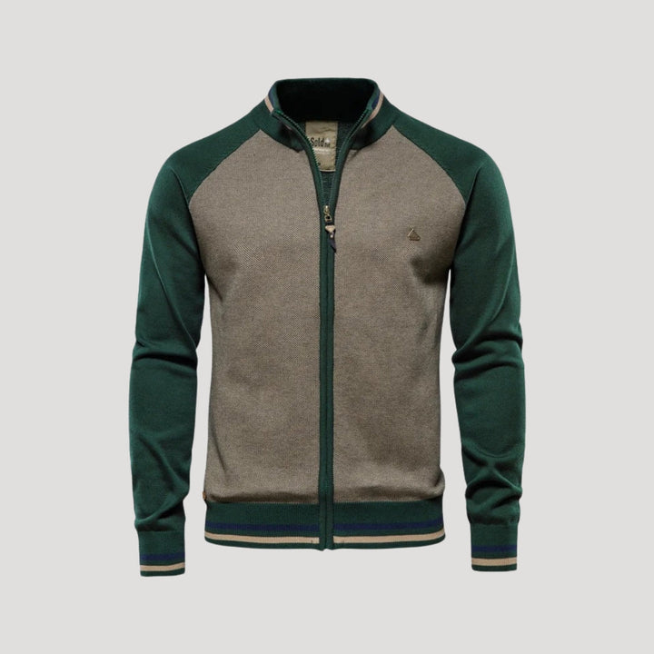 Mens Sweater Jacket Zip-Up Dual Tone Classic Fit - BritishMode