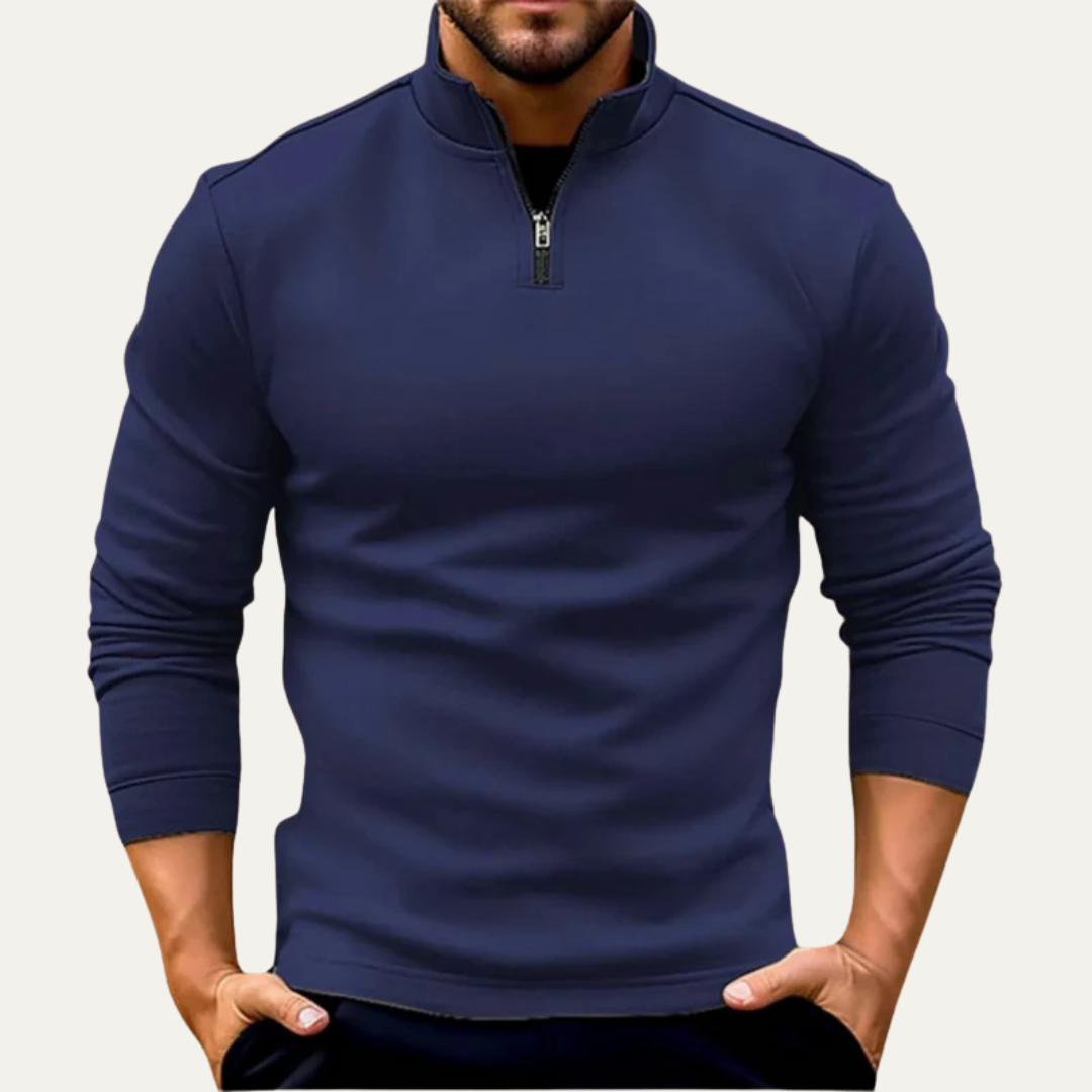 Mens Pullover Quarter Zip Stand Collar Fitted