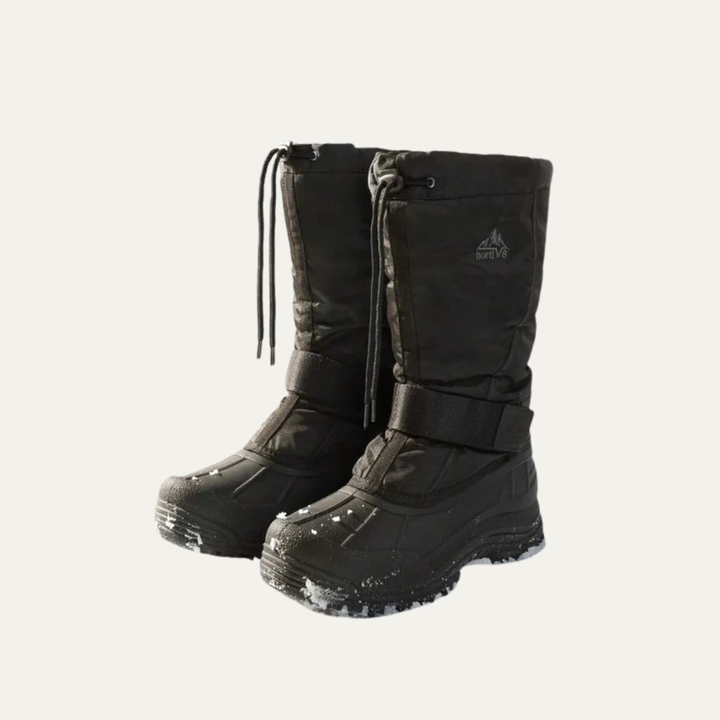 Mens Tall Winter Snow Boots with Strap and Drawstring Closure