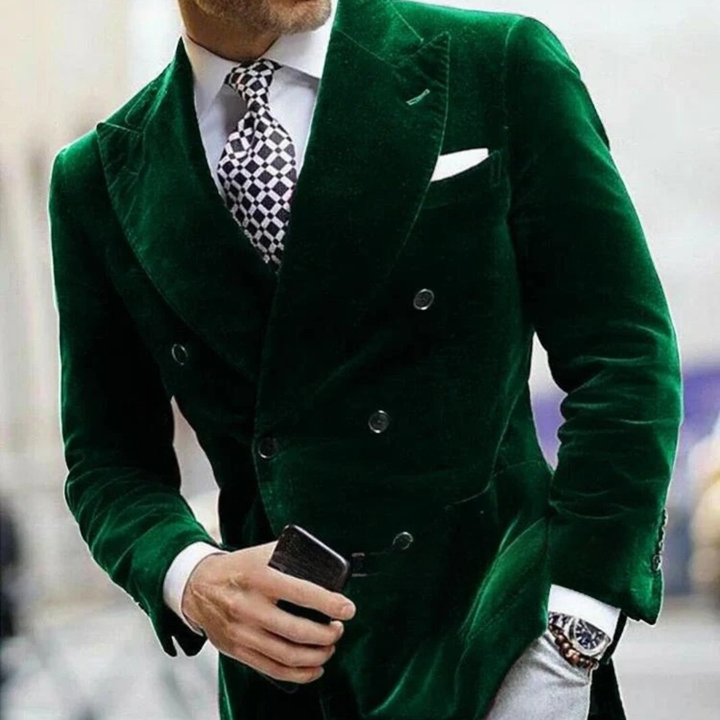 Mens Velvet Blazer Double Breasted Formal Fit