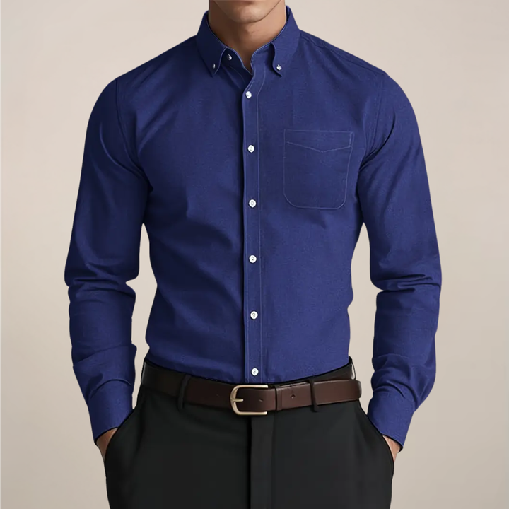Mens Long Sleeve Shirt Cotton Button-Up Regular Fit