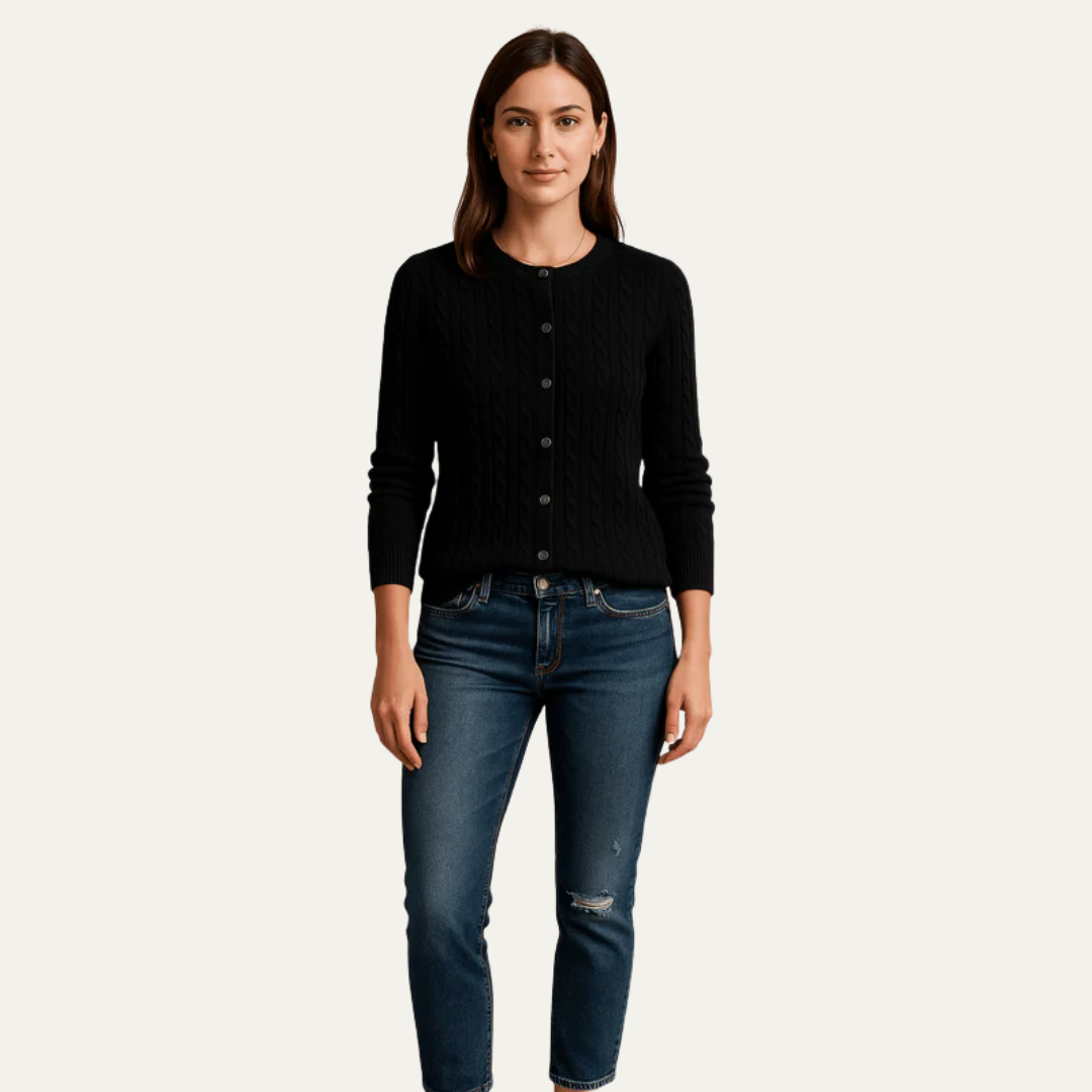 Womens Cable Knit Cardigan Button-Front Style