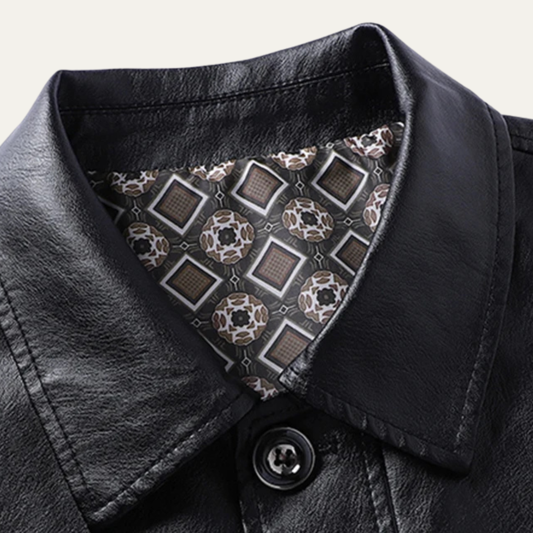 Mens Leather Button-Up Jacket Winter Style