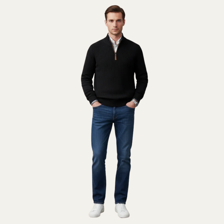 Mens Knit Sweater High Collar Quarter Zip