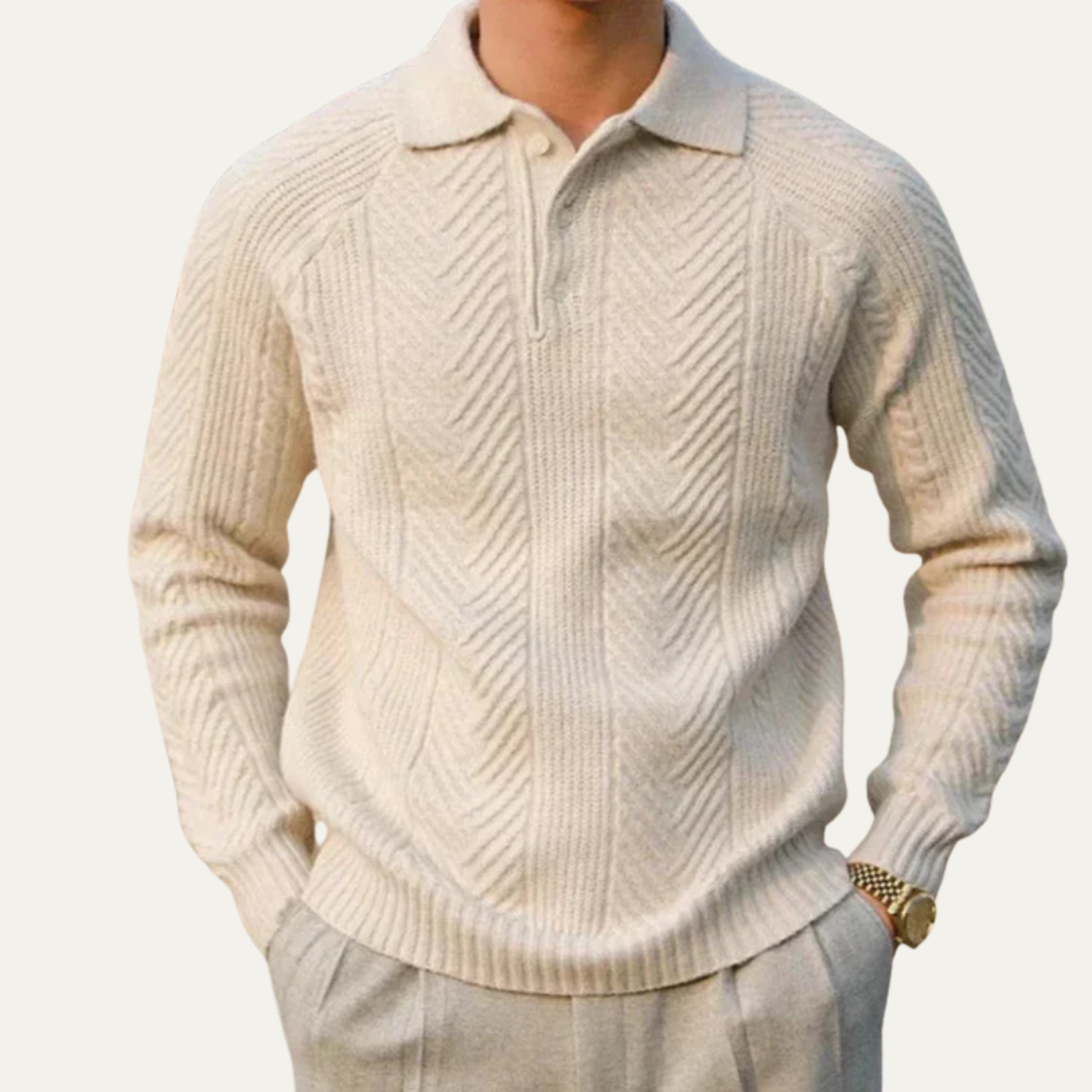 Mens Quarter Zip Polo Sweater Chevron Knit