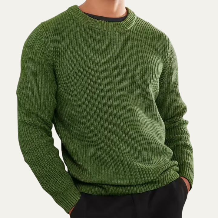 Mens Knit Sweater Wool Blend Ribbed Fit