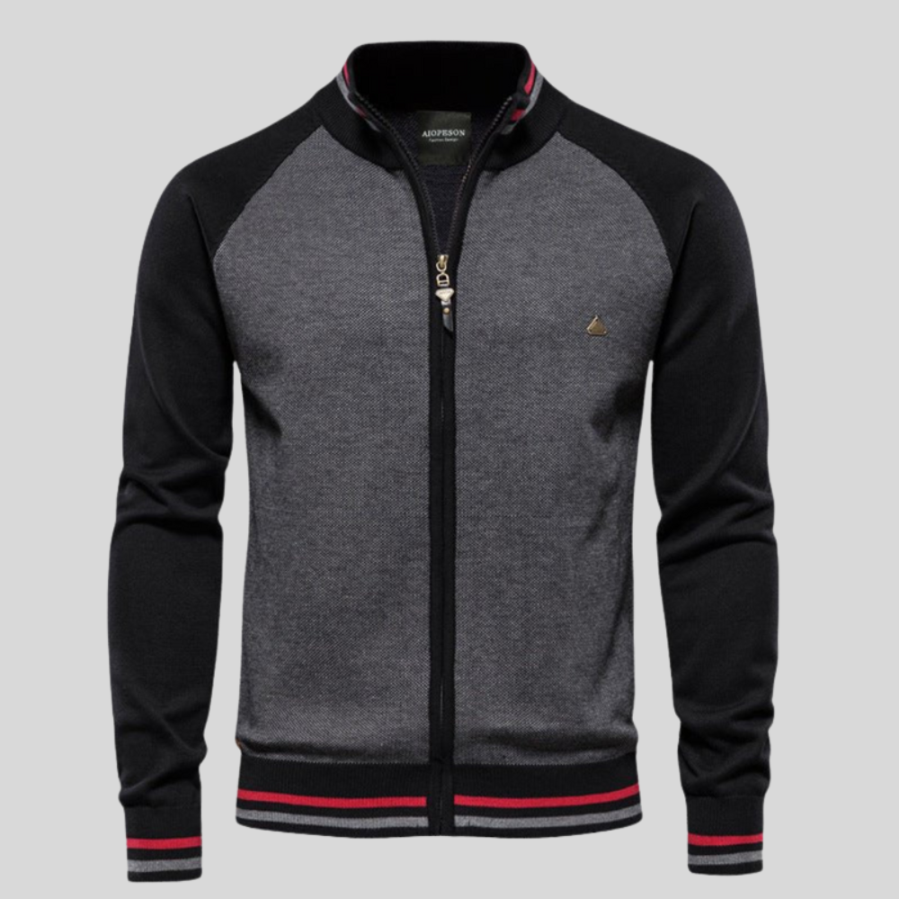 Mens Zip Cardigan Raglan Sleeve Two-Tone