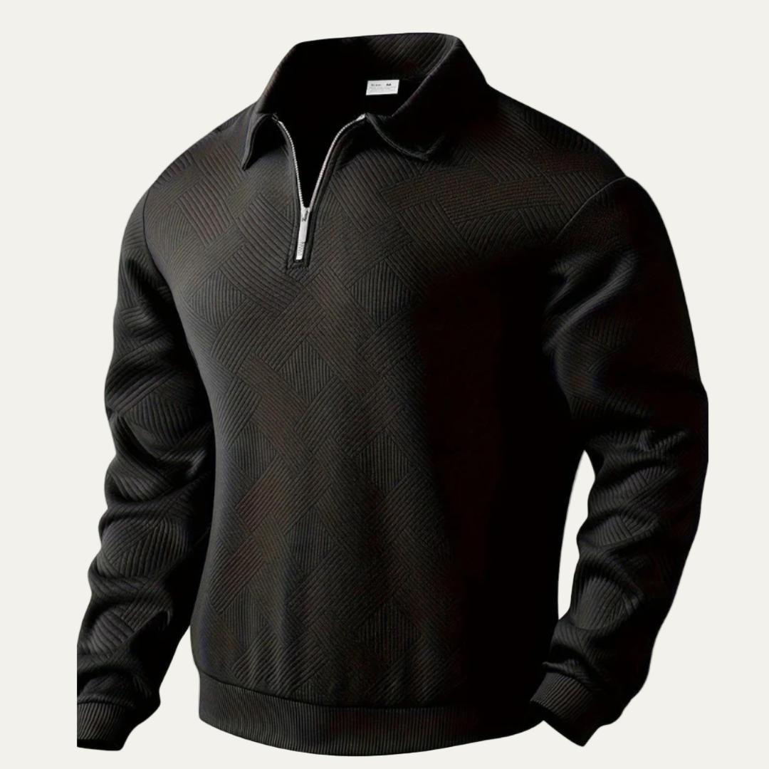 Mens Polo Sweater Textured Quarter Zipper