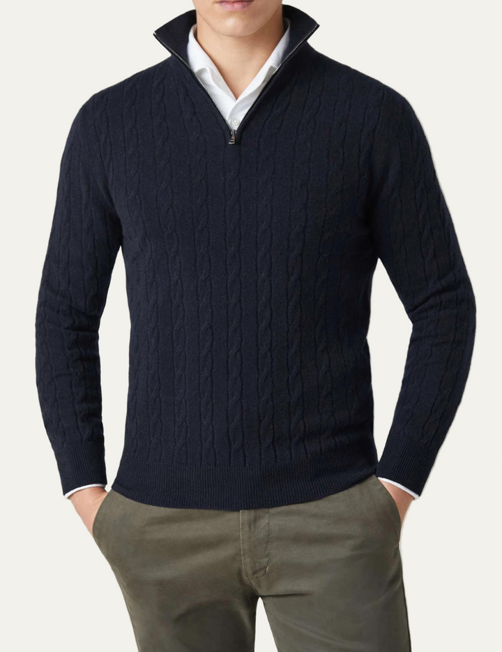 Mens Cable Knit Sweater with Zipper