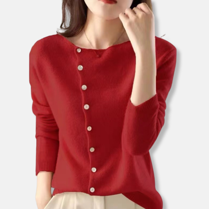 Womens Wool Blend Knitted Cardigan Relaxed Fit Asymmetrical Buttons