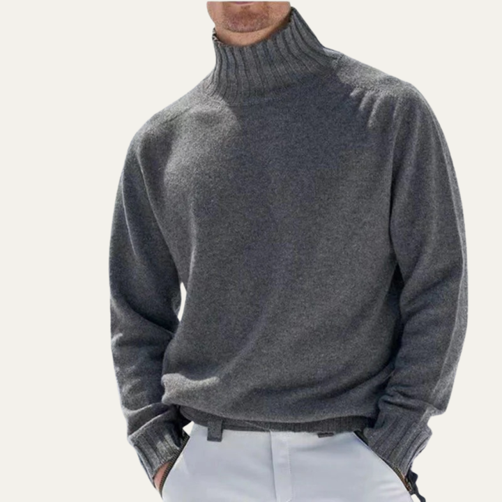 Mens Wool Knit Sweater Ribbed Turtleneck Fit