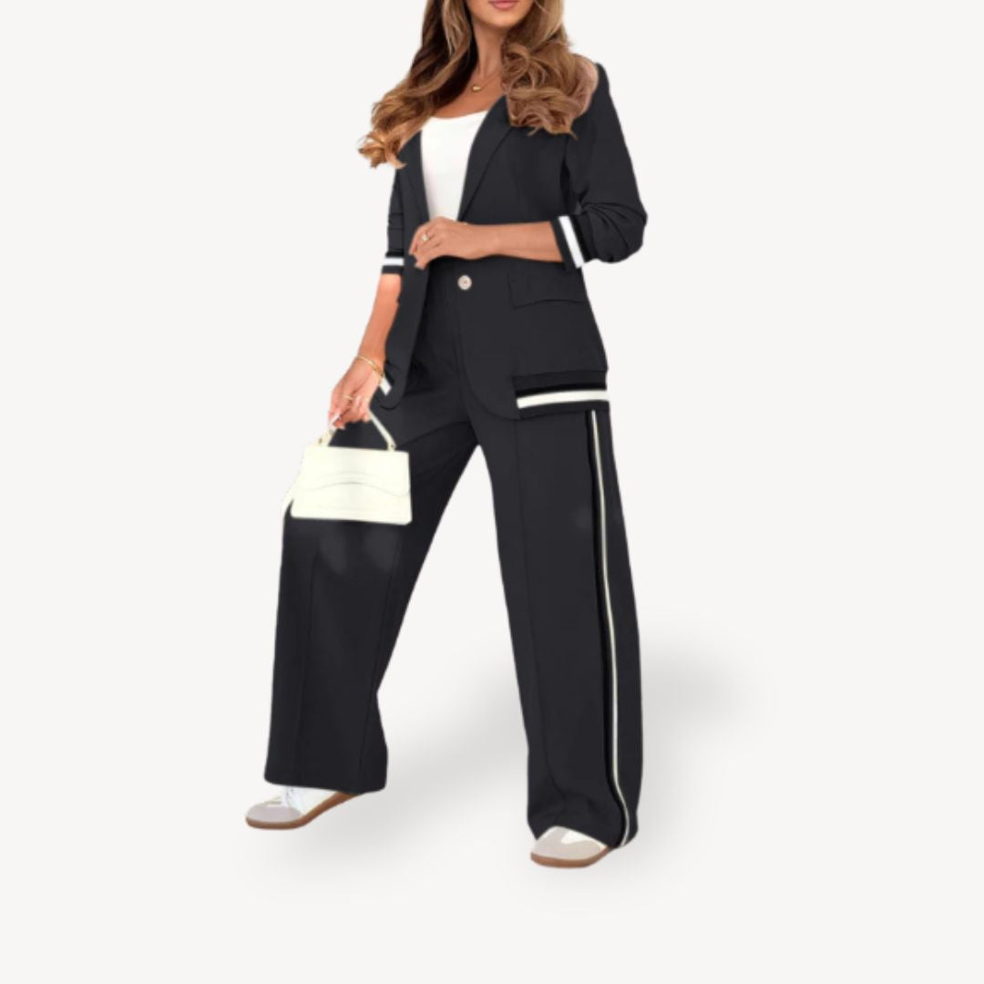 Womens Two-Piece Blazer Suit Striped Tailored Fit