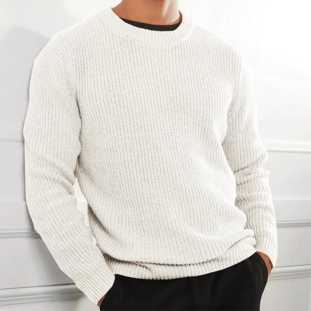 Mens Ribbed Knit Sweater Crew Neck Heavyweight