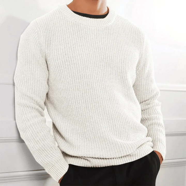 Mens Ribbed Knit Sweater Crew Neck Heavyweight