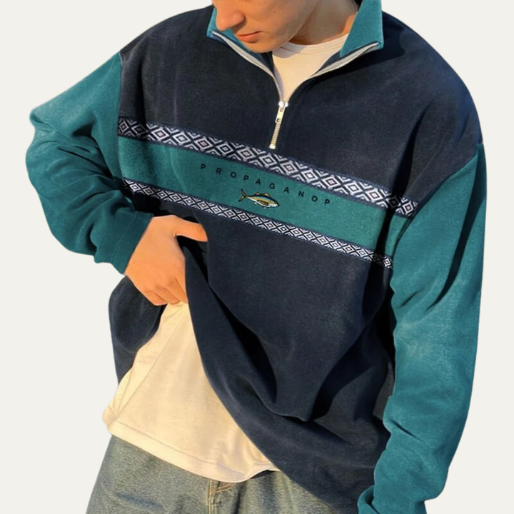 Mens Pullover Sweatshirt Quarter Zip Color Block