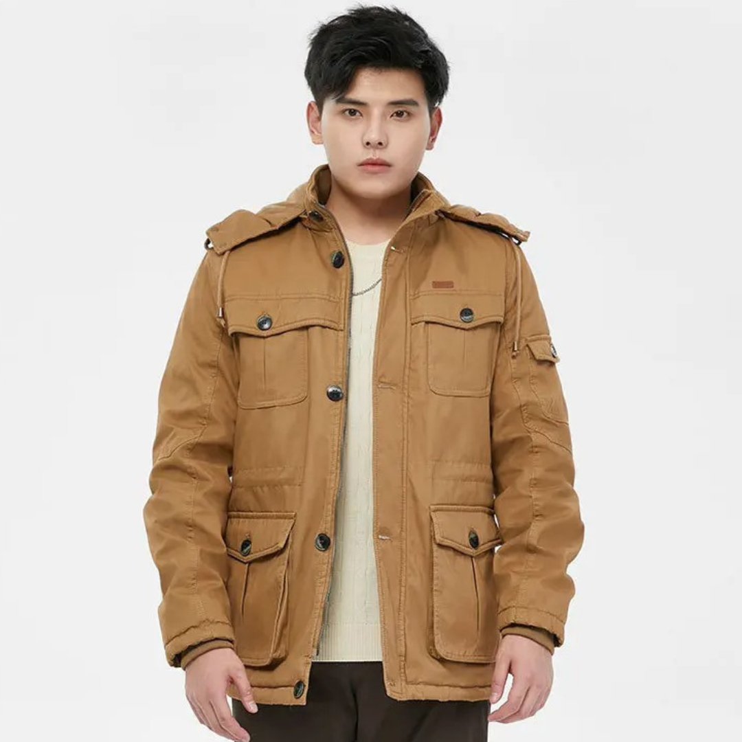 Mens Hooded Parka Jacket with Fleece Lining Winter Fit