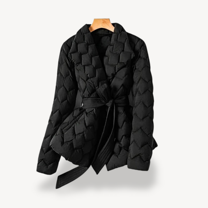 Womens Quilted Puffer Jacket with Belted Waist