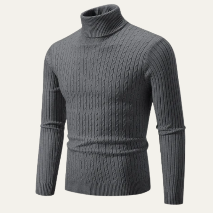 Mens Slim Fit Cable Knit Turtleneck Sweater