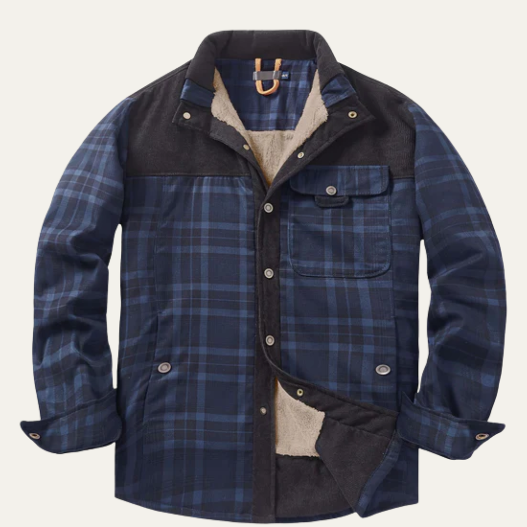 Mens Insulated Flannel Shacket with Faux Fur Lining Relaxed Fit