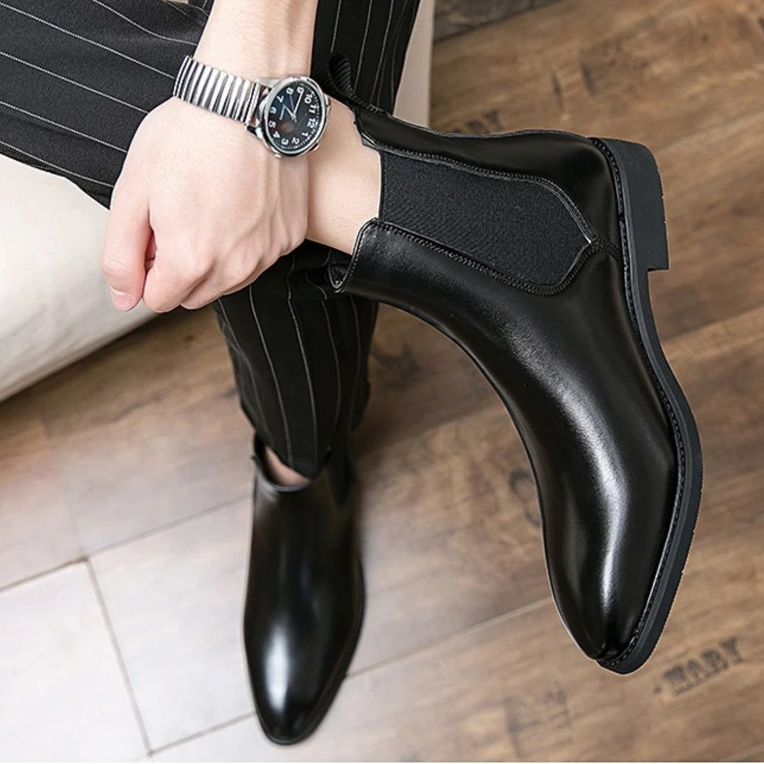 Mens Ankle Boots Leather Slip-On Classic