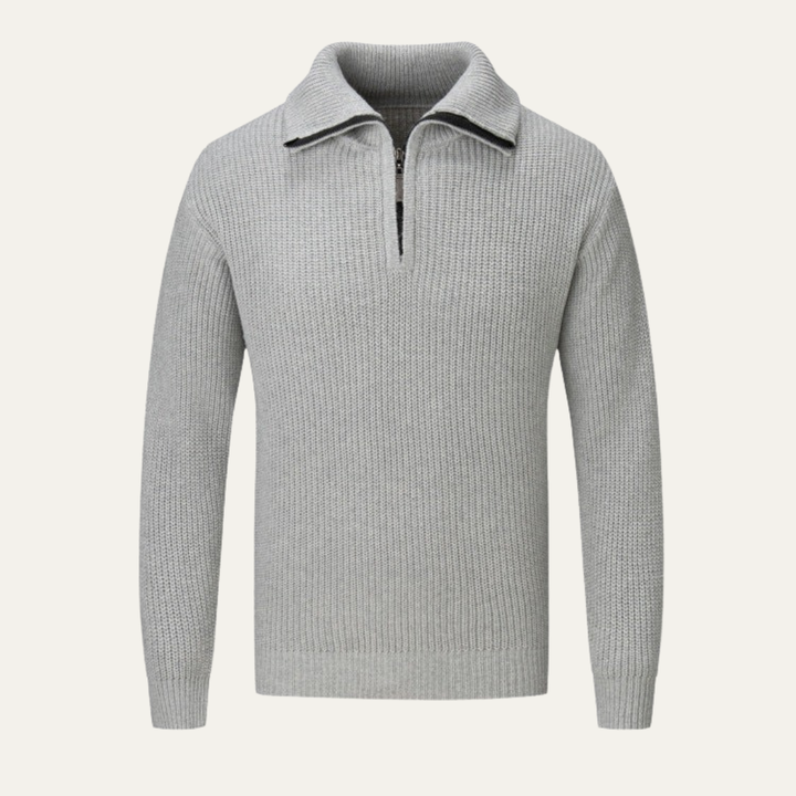 Mens Ribbed Quarter-Zip Sweater Turn-Down Collar