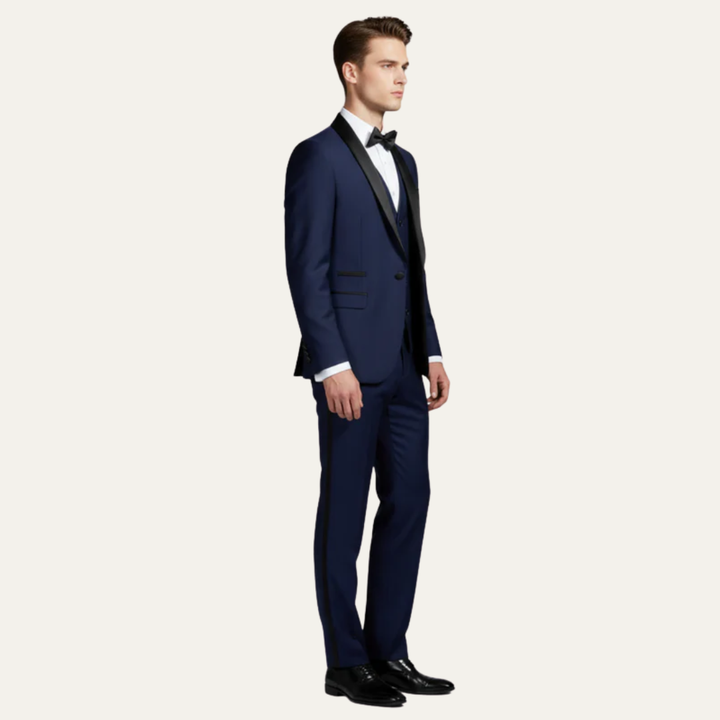 Mens Three-Piece Tuxedo Suit Satin Lapel Tailored Fit