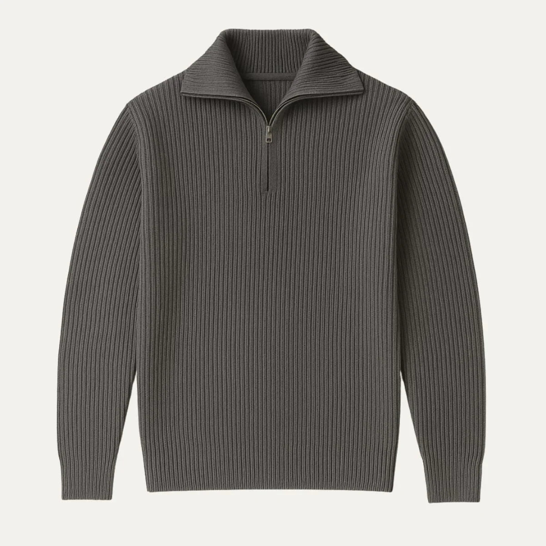 Mens Knit Sweater Wide Rib Quarter Zip