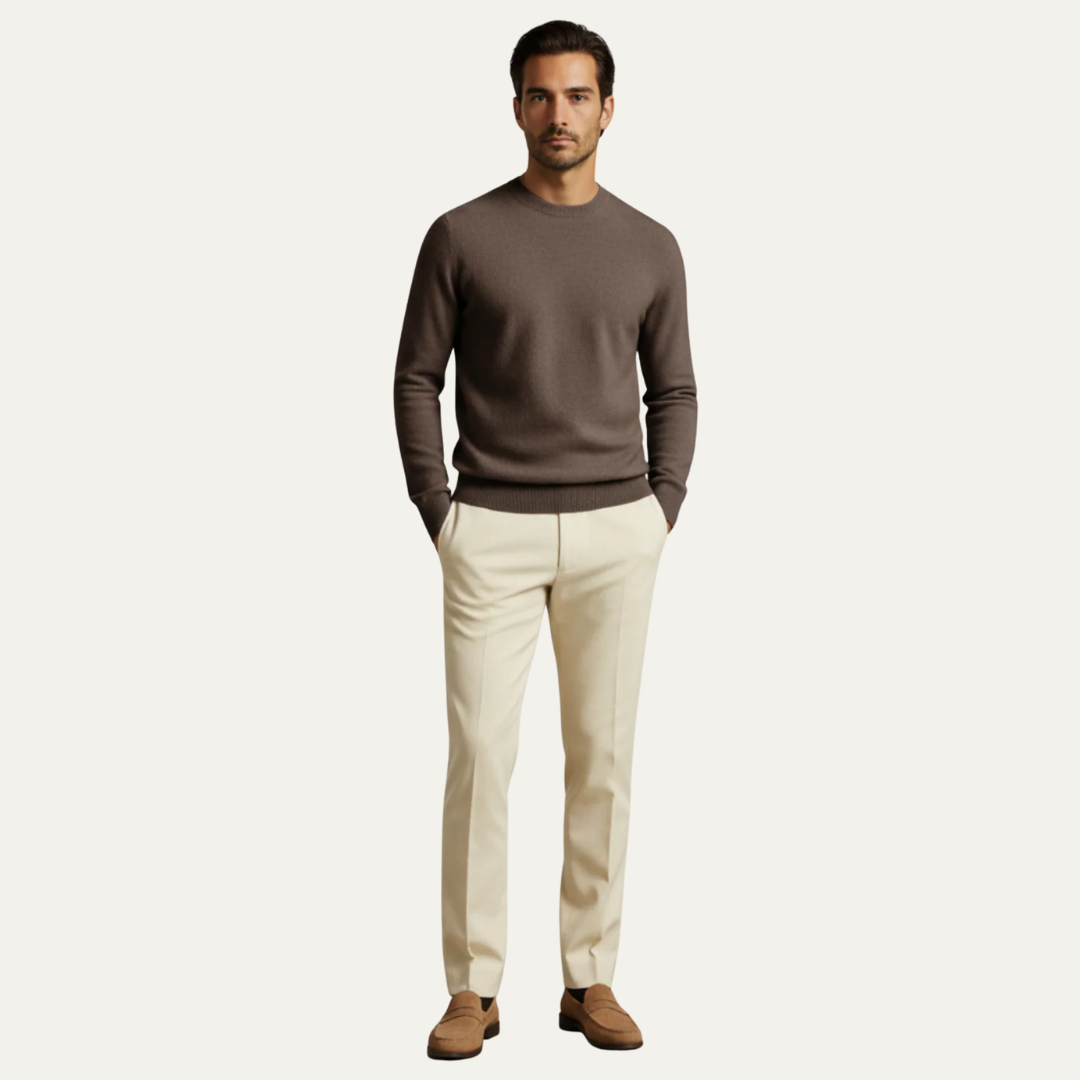 Mens Knit Sweater Fine Fabric Classic Crew Neck