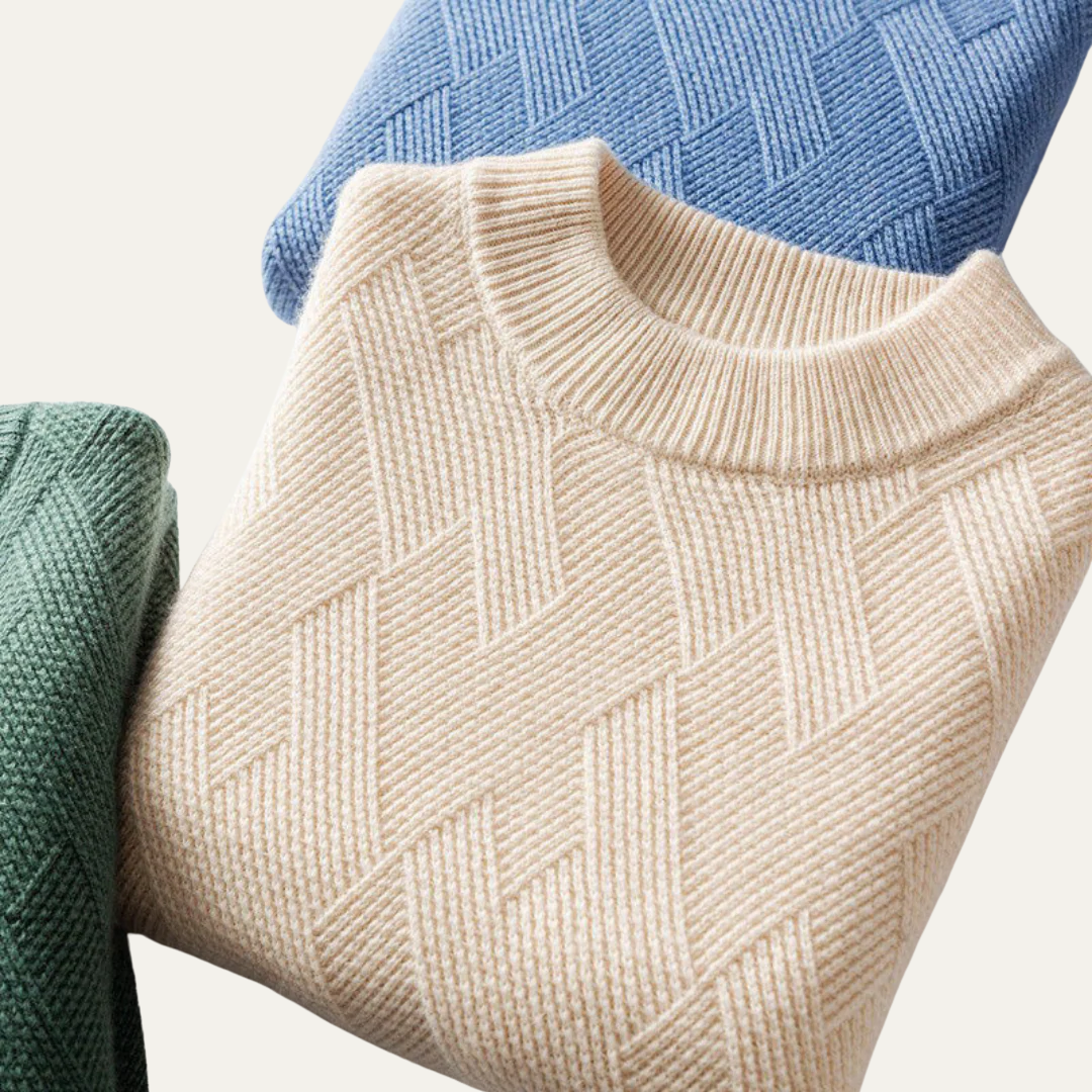 Mens Knit Sweater Geometric Pattern Crew Neck - BritishMode