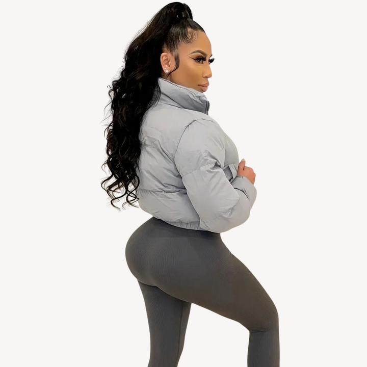 Womens Cropped Puffer Jacket with Zip Closure