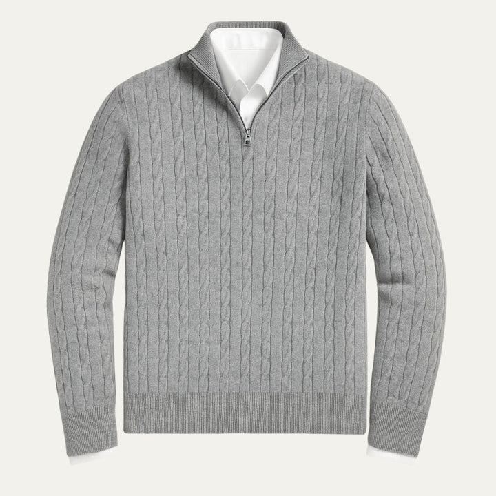 Mens Cable Knit Pullover Quarter Zip Wool Blend