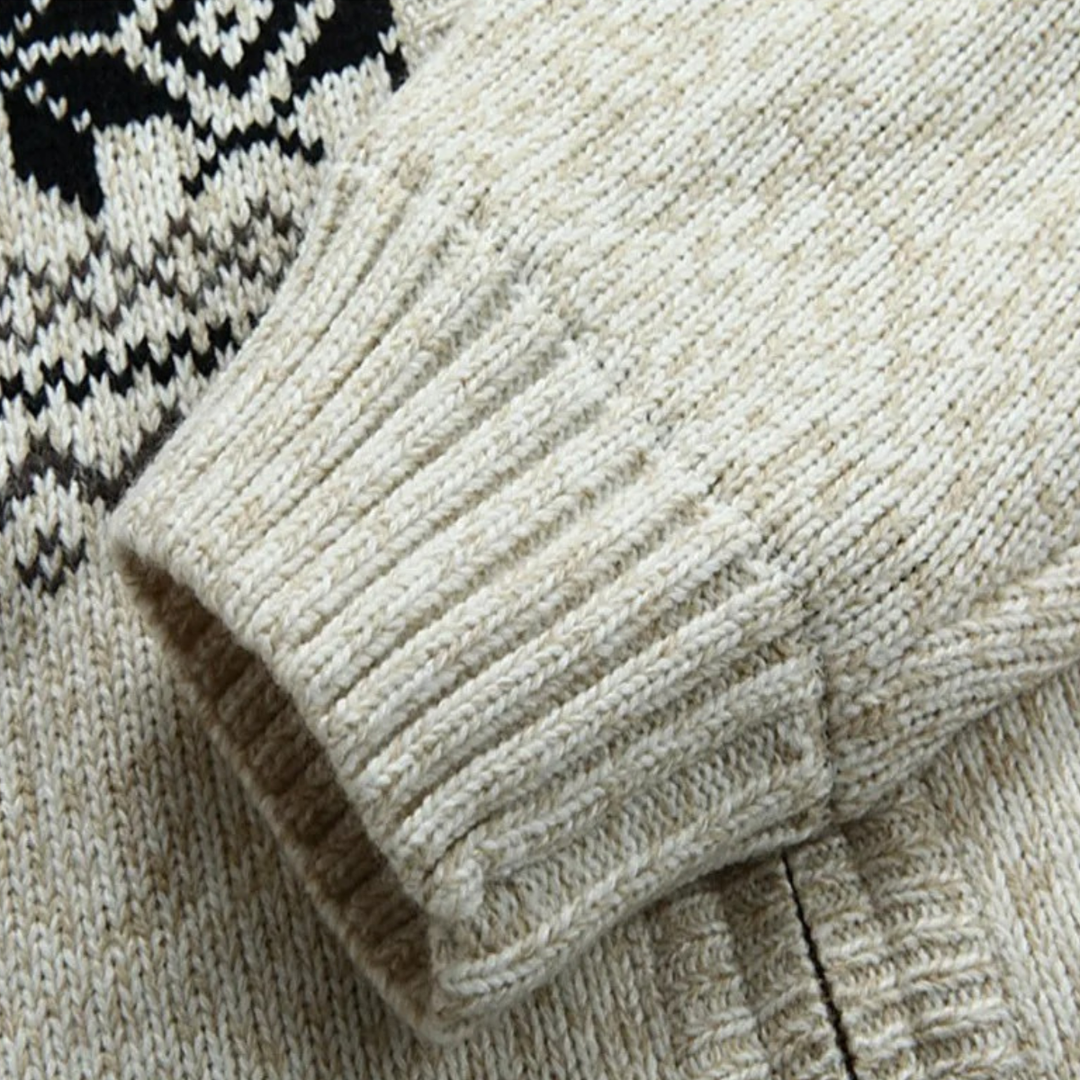Mens Knit Zip-Up Jacket Nordic Pattern