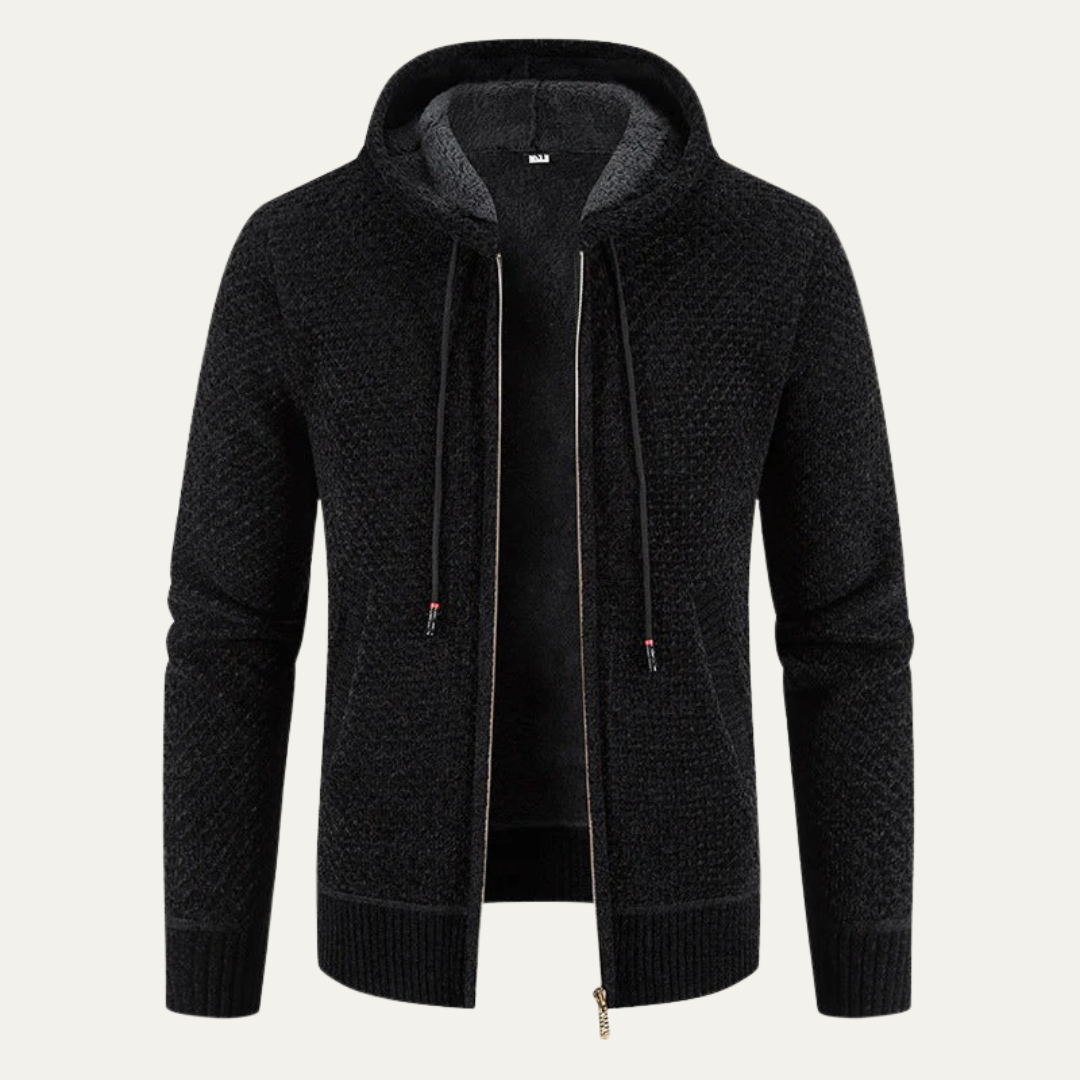Mens Hooded Zip Sweater Jacket Waffle Knit