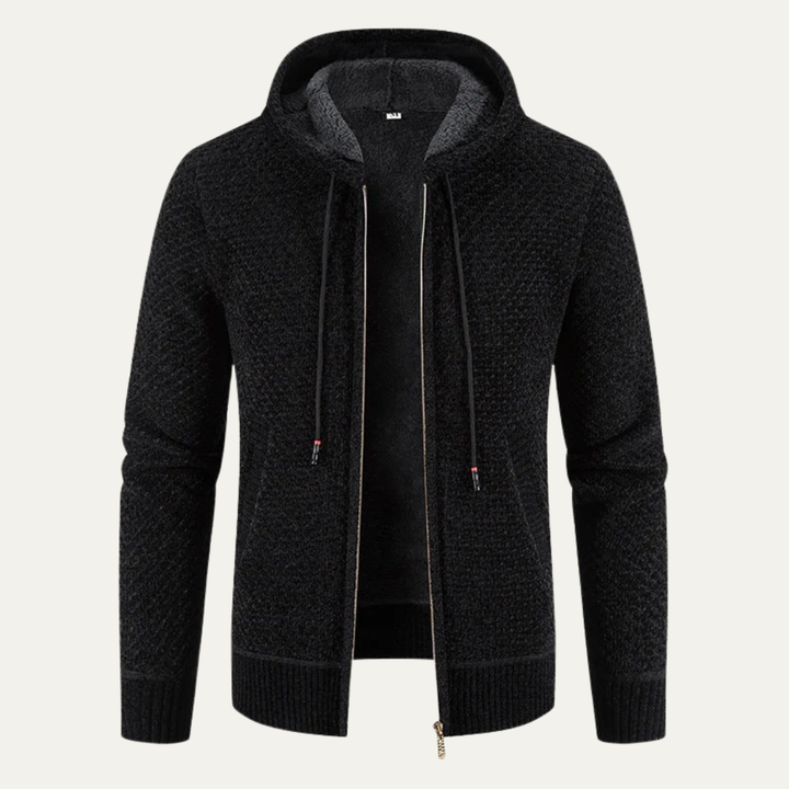 Mens Hooded Zip Sweater Jacket Waffle Knit