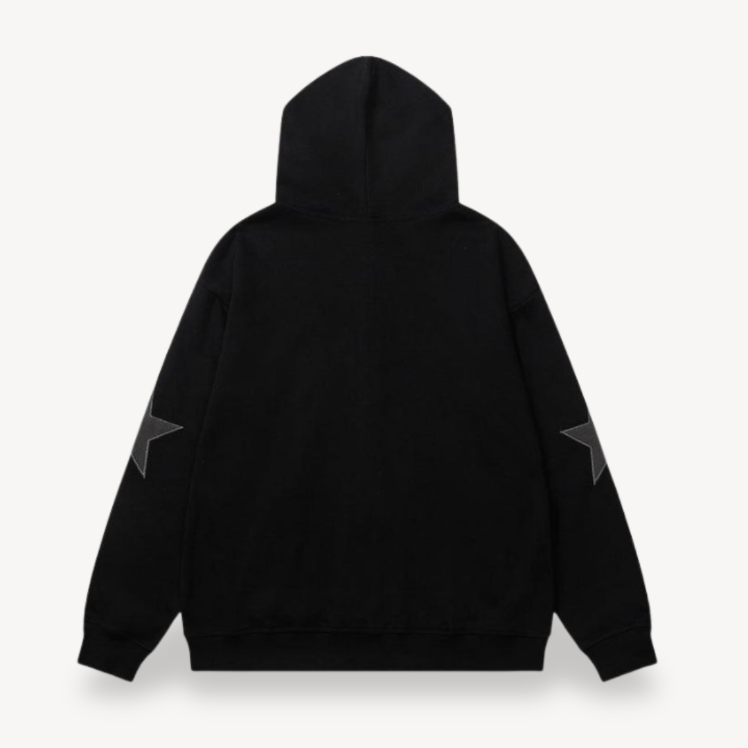 Mens Zip-Up Hoodie with Star Pattern Regular Fit