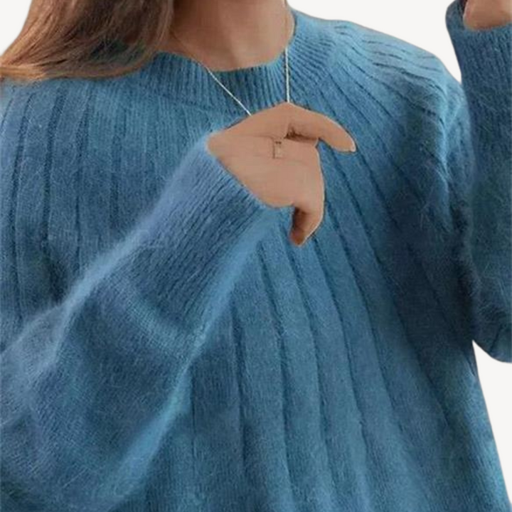 Womens Wool Blend Ribbed Knit Sweater Crewneck
