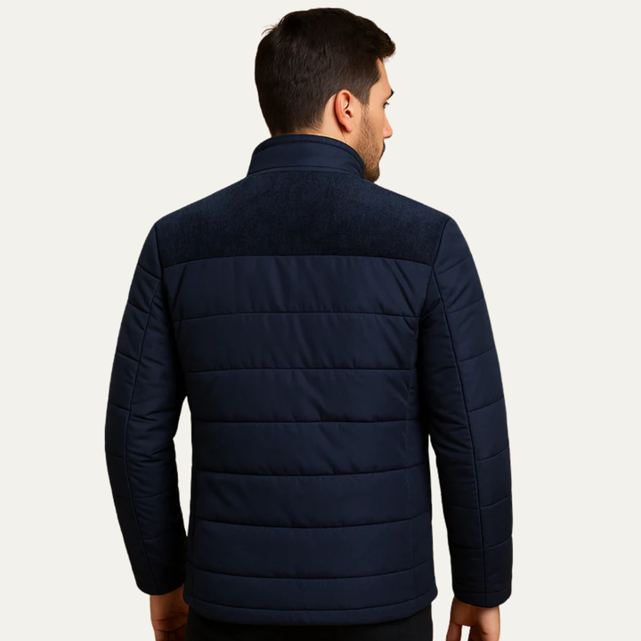 Mens Quilted Puffer Jacket Zip Front Textured Shoulders
