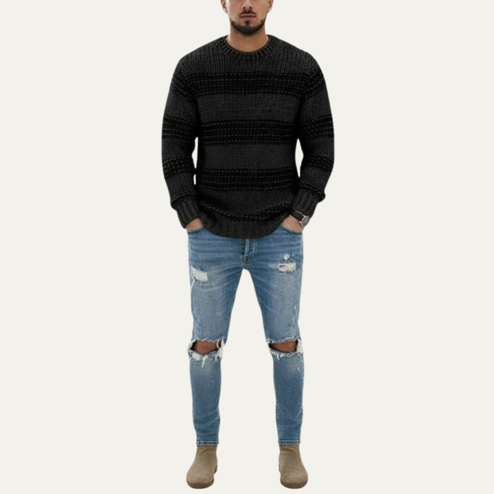 Mens Knit Sweater Chunky Fit Striped Pattern
