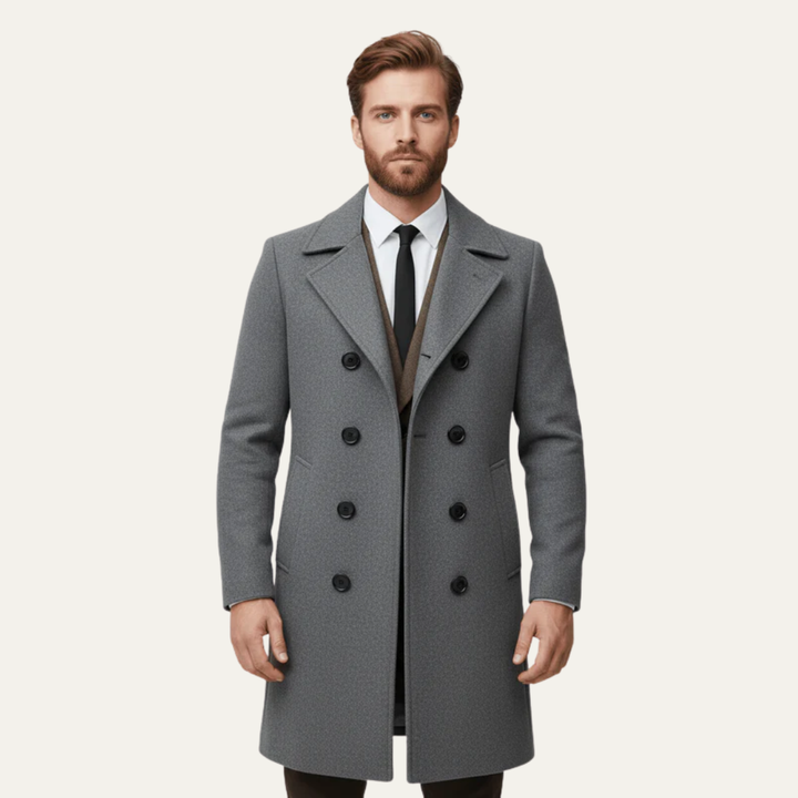 Mens Double-Breasted Overcoat Wool Notched Lapel