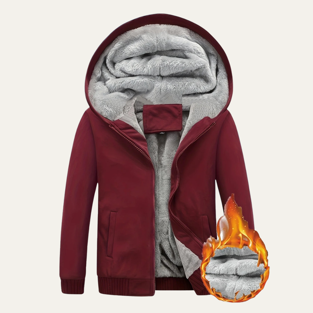 Mens Hooded Zip Jacket Plush Fleece Lined Heavy Duty